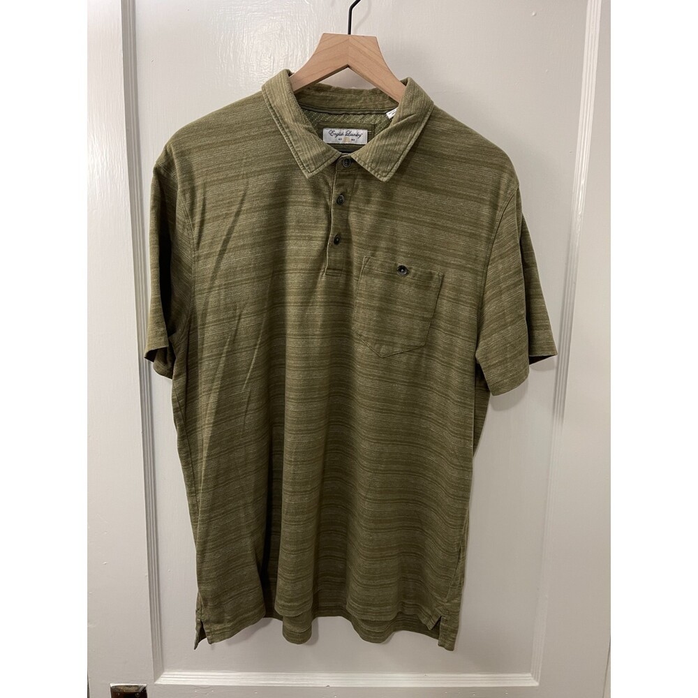 English Laundry Men's Green Stripe Pocket Polo Shirt Cotton Polyester Size XL